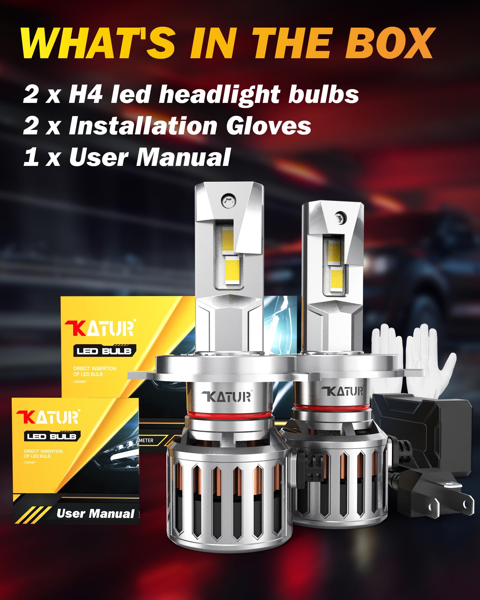 KATUR Ampoule H4 Led Voiture, 200W 40000LM 6000K Blanc 900% de luminosité Super Bright Angle de faisceau ajustable à 360 degrés 12V 24V Ampoule Led H4 Voiture Anti Erreur Kit de conversion, 2 pièces