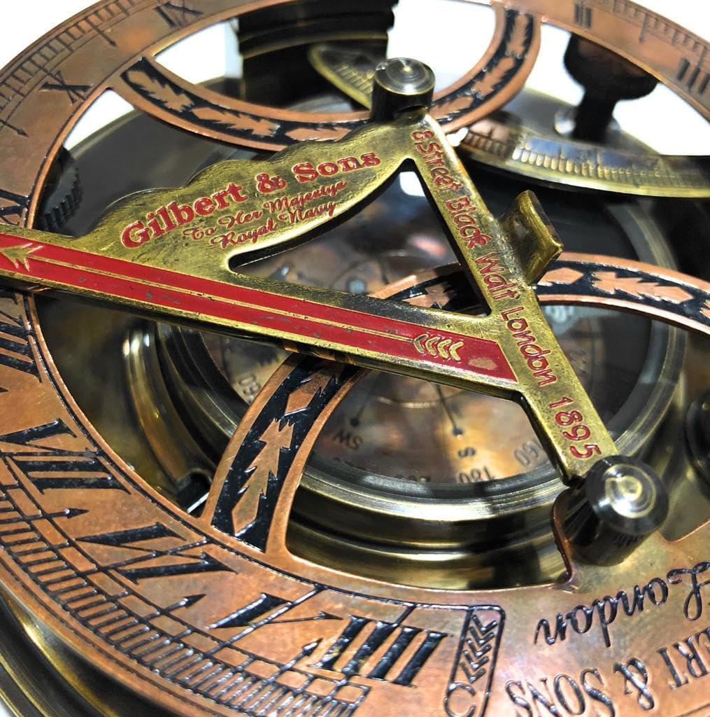 Nautical Vintage Solid Brass & Copper Sundial 3" Gilbert & Sons London Compass, Sundial Clock in Gift Box Sun Clock Ship Antique,Collectible Christmas Compass, Birthday Gift,