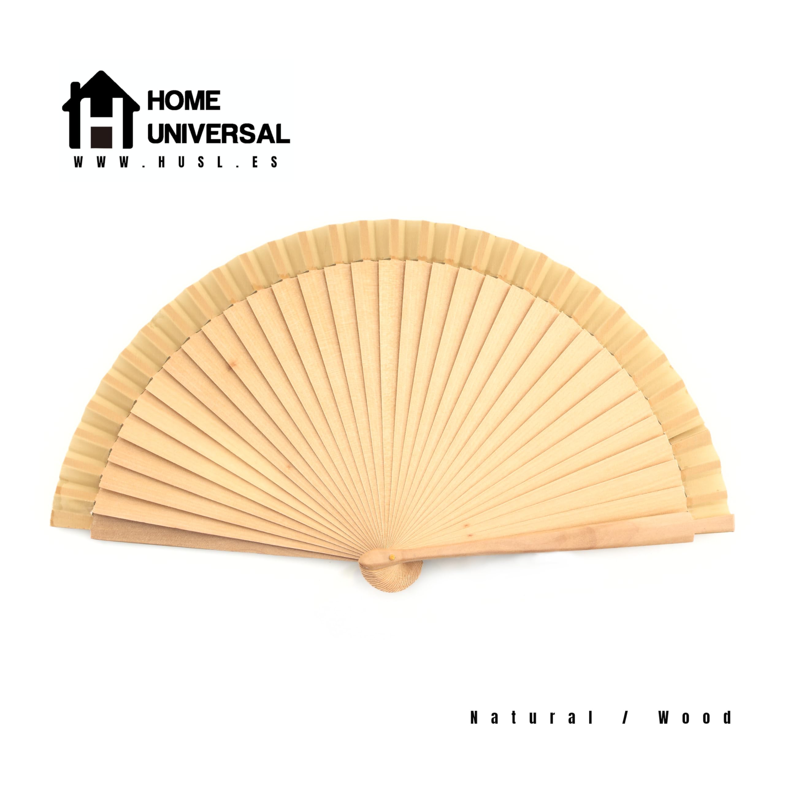 H.U.S.L® Pack 12 unds Abanicos Madera Españoles con Tela Lisa 23cm, Detalles para los Invitados, Regalos de Boda, Fiestas, Comuniones y Otros Eventos (Beige_(23cm_12Unidades))