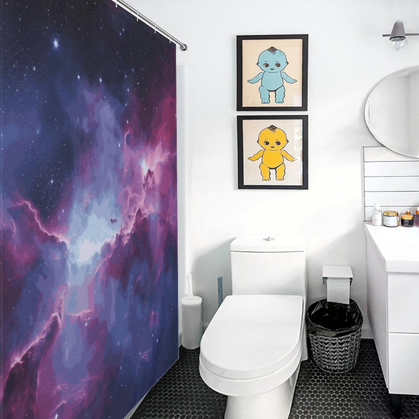 Rideau de douche étanche 183x183 cm en tissu polyester avec 12 anneaux de suspension inclus