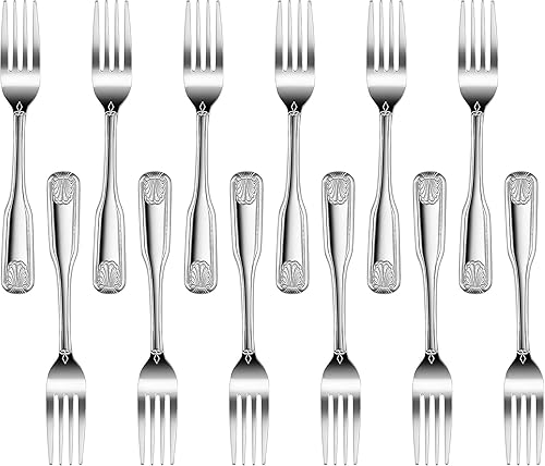 New Star Foodservice 58284 Shell Pattern, 18/0 Stainless Steel, Dinner Fork, 7.7-Inch, Set of 12