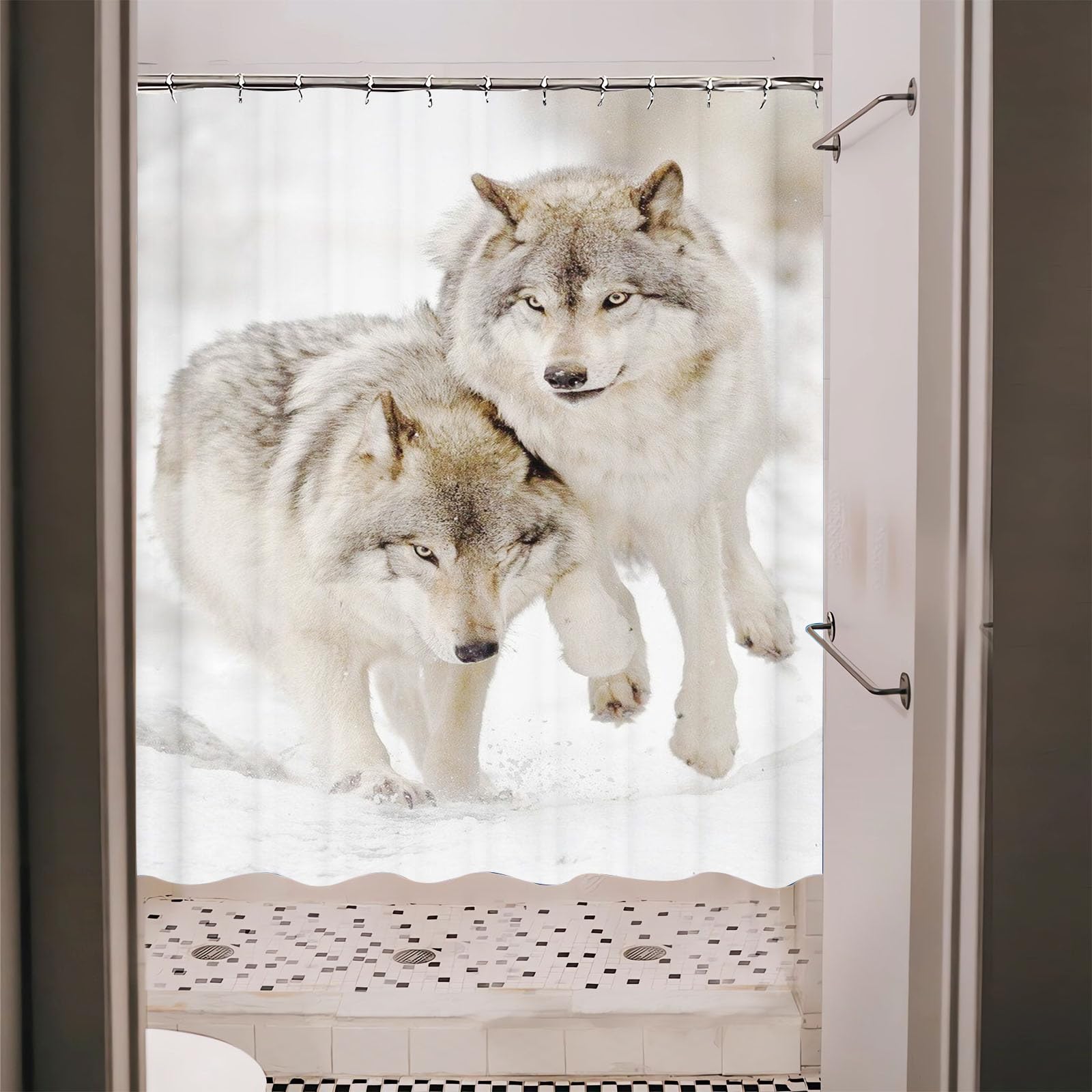 Rideau de douche - Motif loup forêt animal lune nuit - 180 x 180 cm - Ensemble de rideau de douche - Motif loup - Lune de forêt et loups - Textile - 7, 180 x 180 cm
