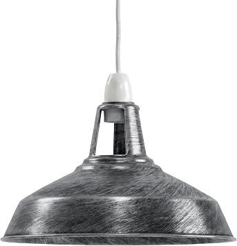 Brushed Silver Metal Bulb Guard Barn Slot Lamp Shade for Pendant Light, Industrial Open Cage Light Bulb Cover, E26 Base Replacement Lampshade for Kitchen Island, Living Room Brushed Silver, Pack 1