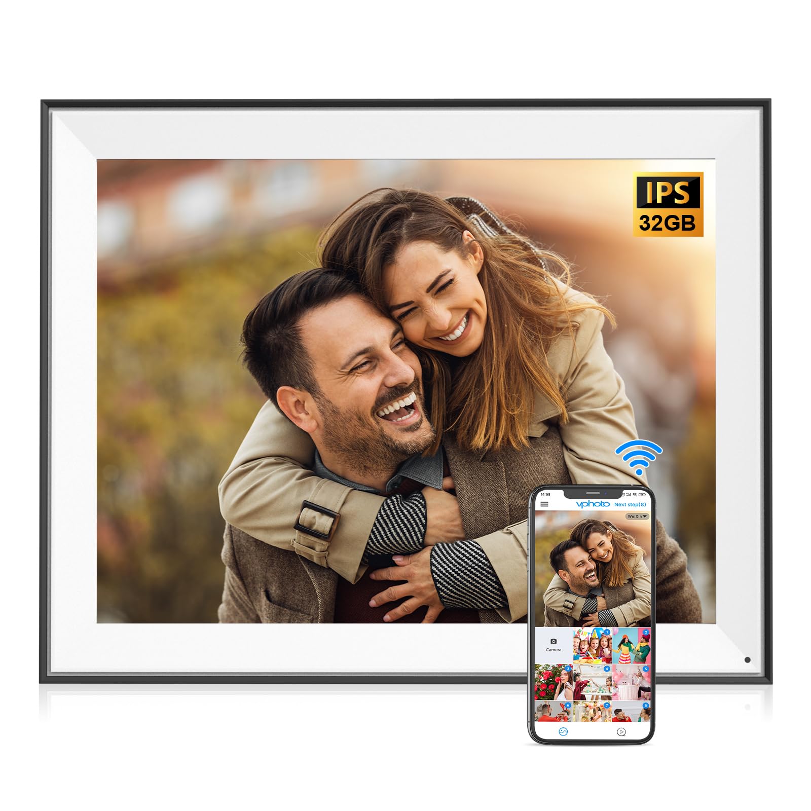 17-Inch 32GB Digital Picture Frame, Dual WiFi Digital Photo Frame Auto Rotate, Full Function, Wall Mounted Digital Frame, Sharing Photos and Videos via App or Email Instantly, Unlimited Cloud Storage