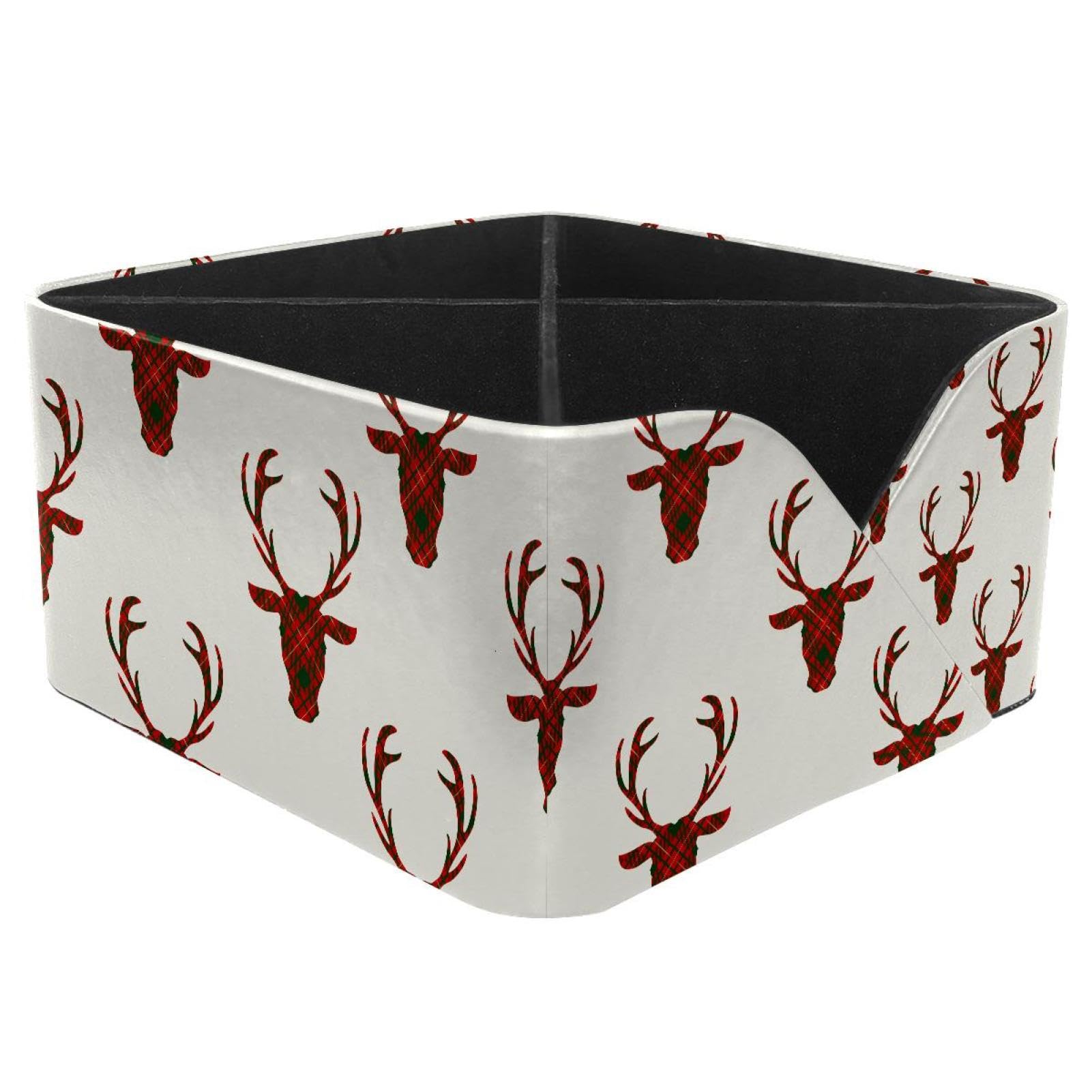 KengjuTesu Deer Head on Tartan Pattern Desktop Organizer Pen Holder, Rectangular Pencil Cup for Office, Study and Makeup Stations