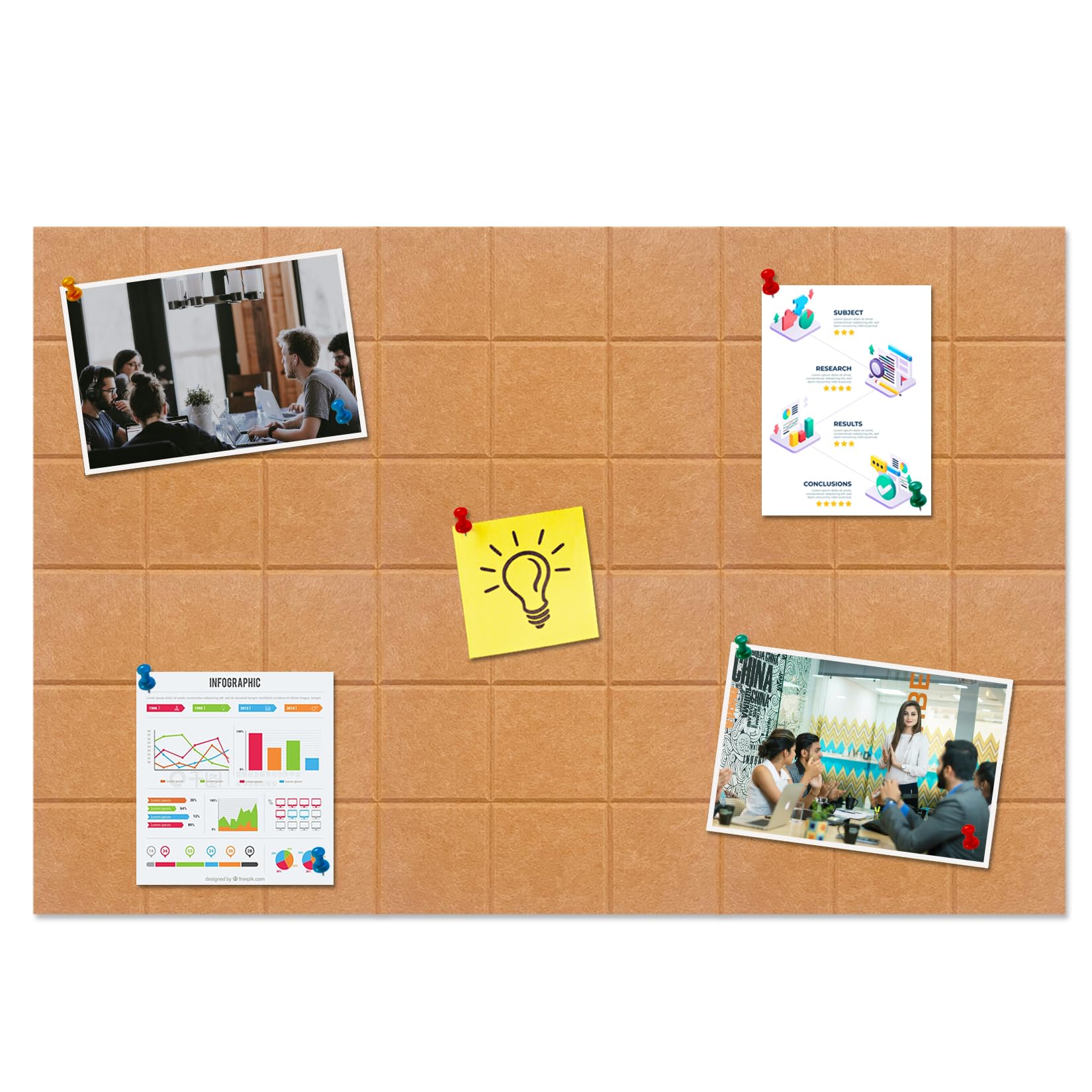 HULAVO Large Square Felt Cork Board Tiles, Self Adhesive DIY Felt Bulletin Board Pin Board with 35 Pushpins for Office School Home Wall Decor Stickers