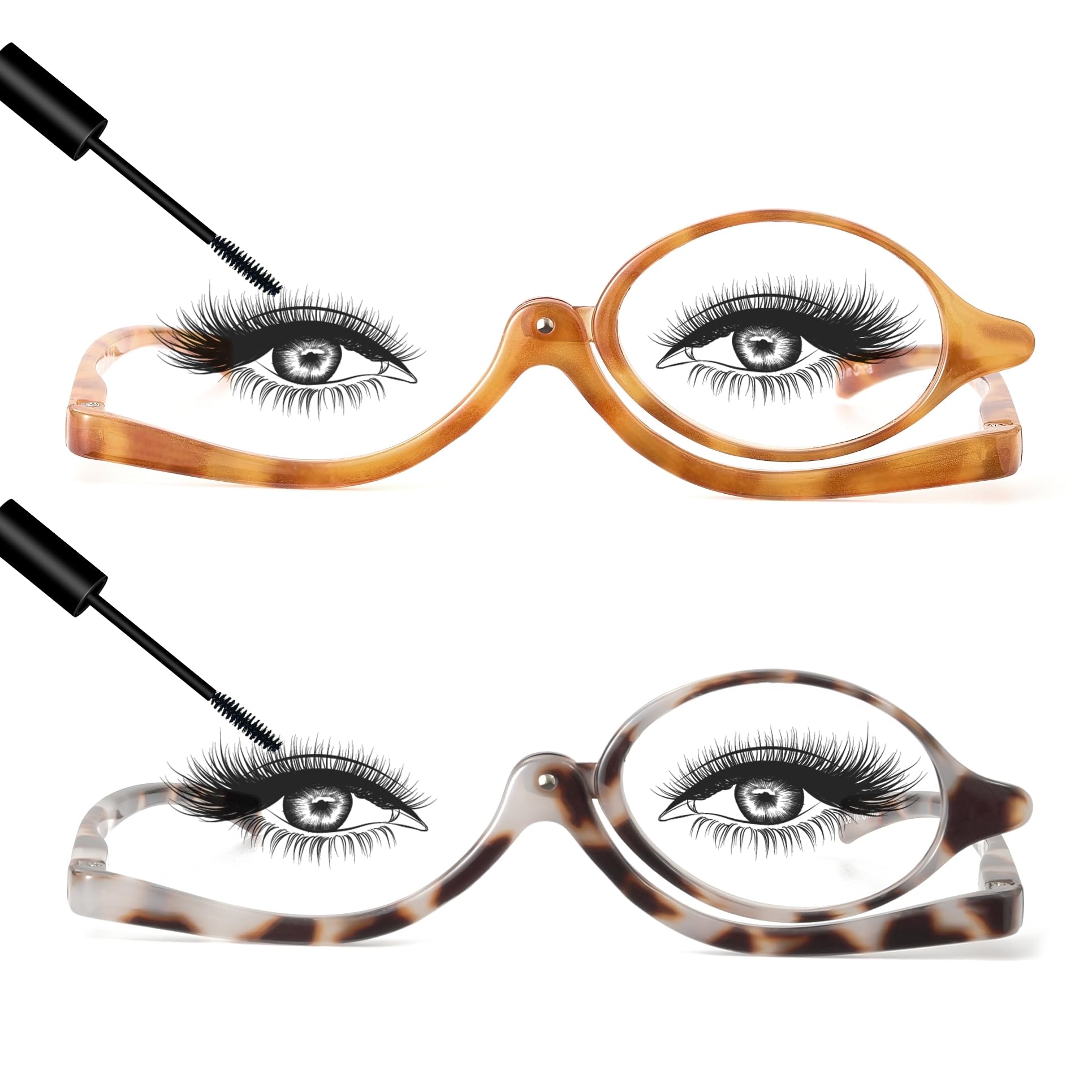 JM 2 Pairs Makeup Reading Glasses Magnifying Flip Down Cosmetic Readers for Women +4.0