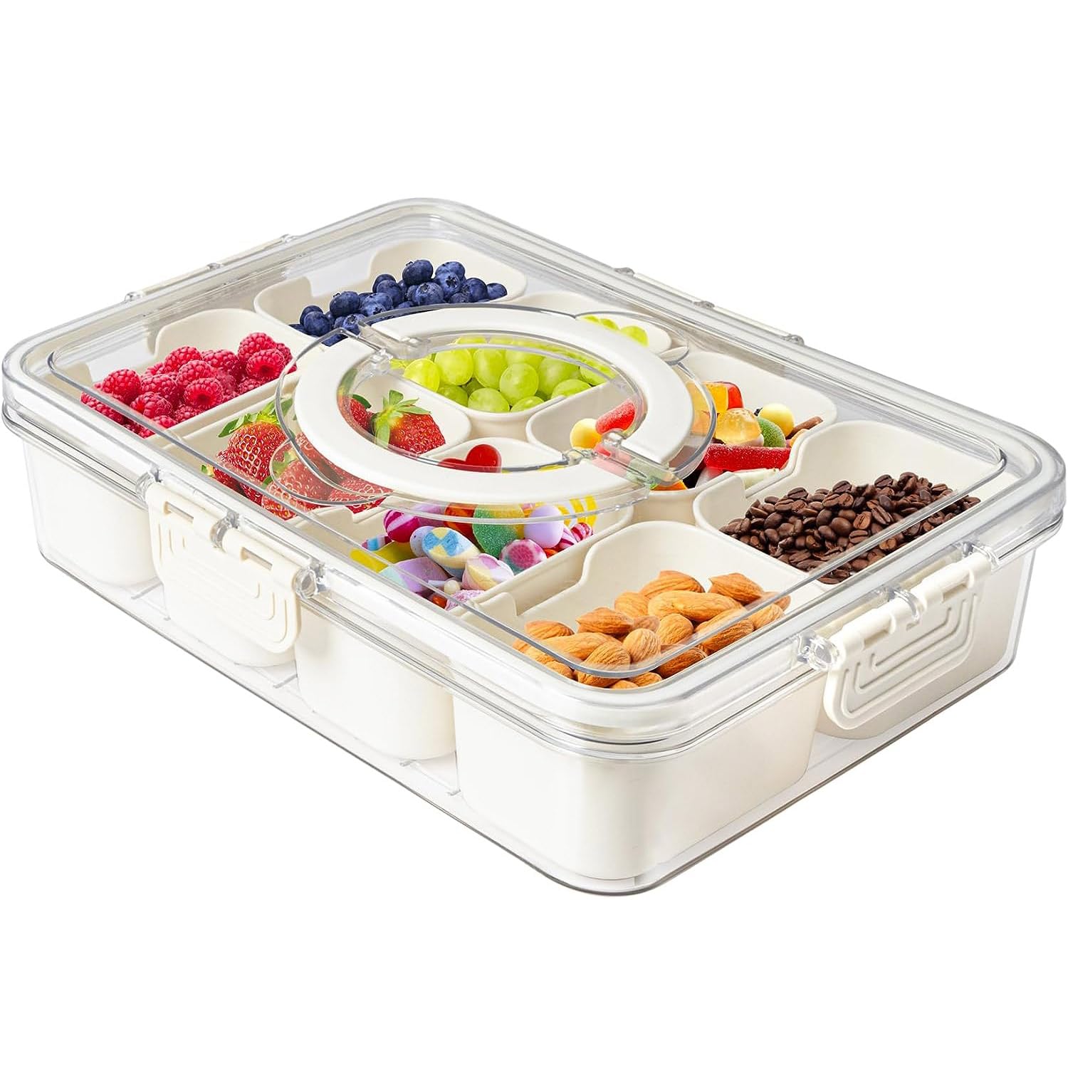 MCHERRY Divided Serving Tray with Lid, Portable Removable Divided Platter Food Storage Containers with 8 Compartment for Christmas Party, Veggies, Snack, Fruit, Nuts, Candy, Cracker, Chip
