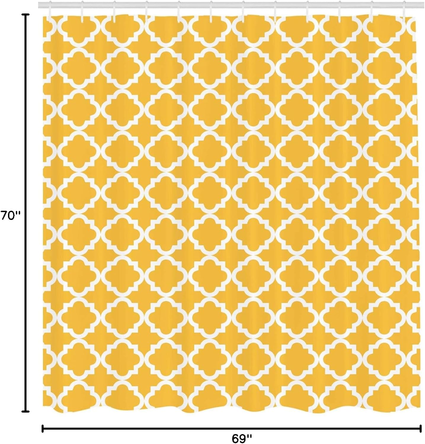 Ambesonne Quatrefoil Shower Curtain, Vintage Classic Pattern with Monochrome Elements in Old Fashioned Style Print, Cloth Fabric Bathroom Decor Set with Hooks, 69" W x 70" L, Mustard White