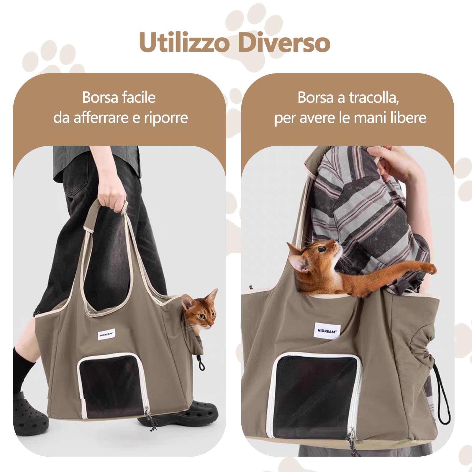 Galatée Borsa a Tracolla Per Animali Domestici, Realizzata In Tessuto Di Nylon Impermeabile, Portatile Con Manici, Base Robusta Per Evitare Il Collasso, a Prova Di Fuga e Traspirante (Beige)