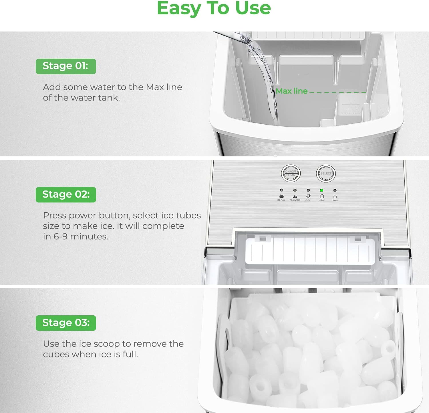 Buy Ice Maker Machine for Countertop, Dreamiracle Ice Cubes Ready in 6 Mins, 33 lbs Ice in 24 H
