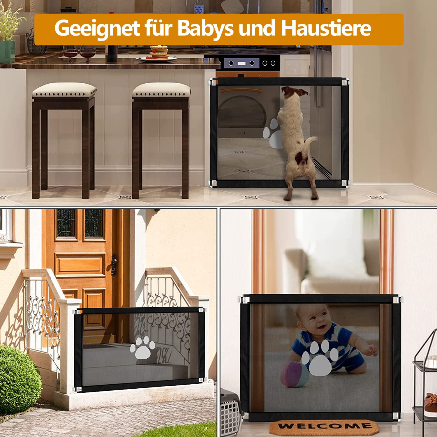 Barriere De Securite Porte Et Escalier 96-103cm Sans Perçage, Adaptée Pour Les Enfants ,animaux Auto-close Métal Blanc | Leroy Merlin