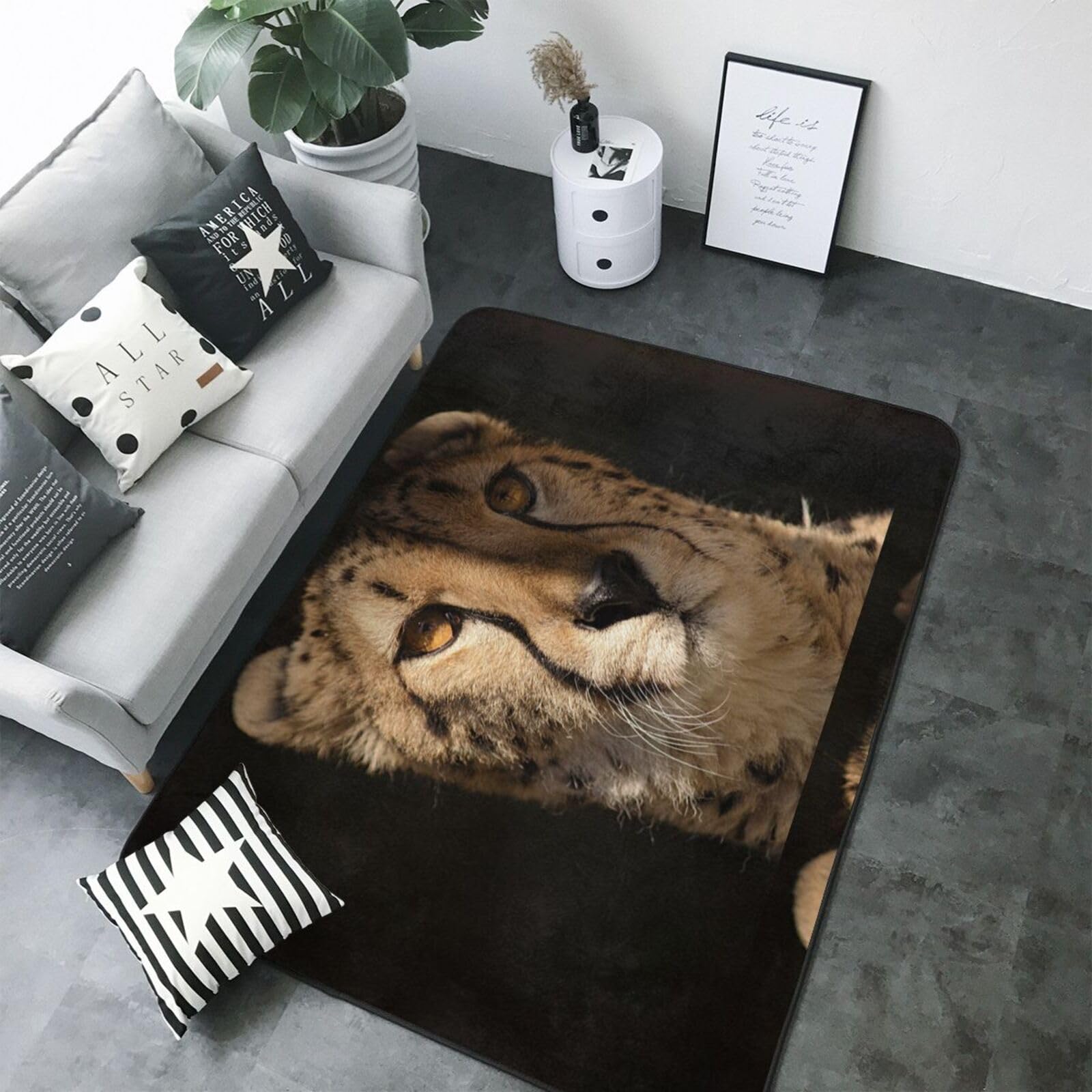 Imprimé guépard Blanc, Tapis de Sol antidérapant pour Salon et Chambre, 208 x 148 cm