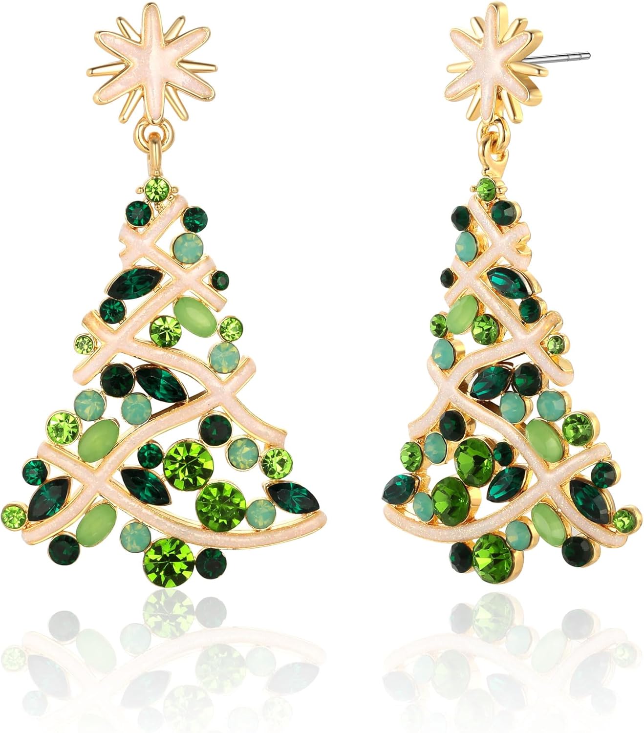 TOVABA Green Christams Tree Earrings Dangle, Dainty Gold