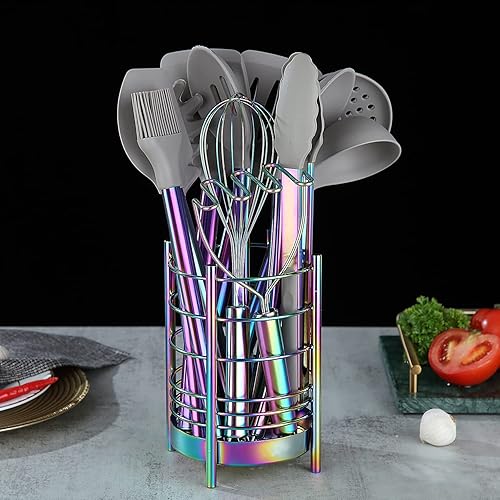 Vista 3 de 38 Piece Silicone kitchen Cooking Utensils Set with Utensil Crocks, Silicone Head and Stainless Steel Handle Cookware, Kitchen Tools for Utensil