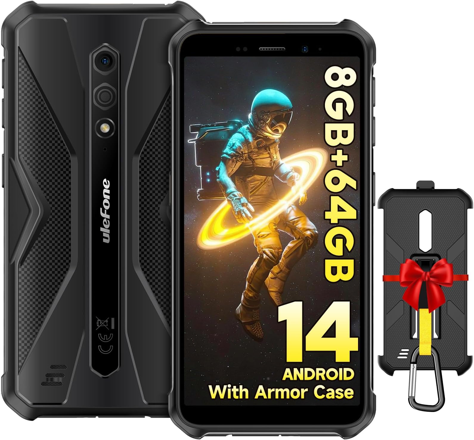 Ulefone Armor X12 Pro Rugged Smartphone Android 14, 8GB + 64GB/256GB SD 5,45'' HD+ 13MP+8MP 4860mAh IP68/IP69K Waterproof phones 4G Dual SIM Free Unlocked Face ID/NFC/OTG/GPS, UK Version - Black
