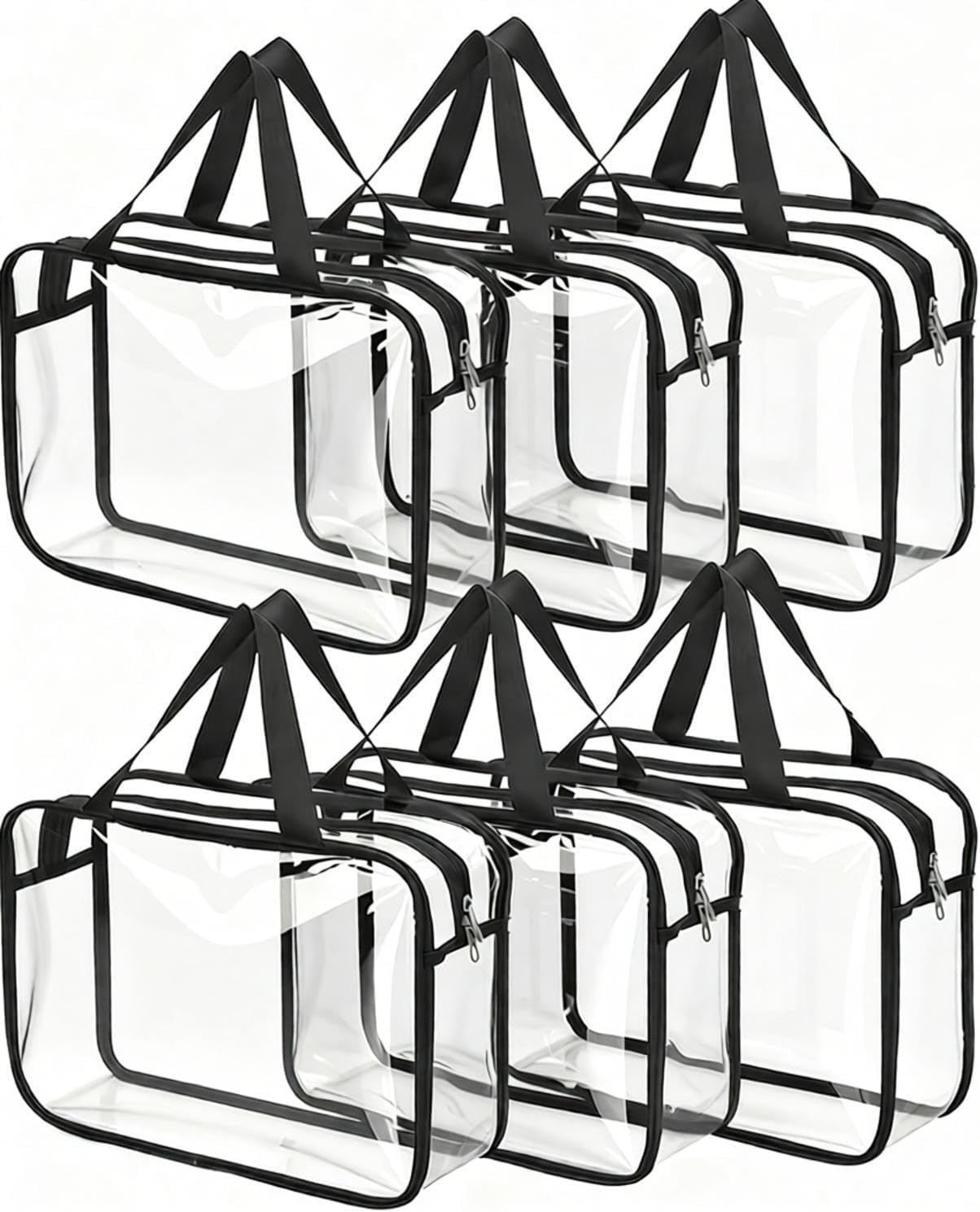 6-Pack Large Toy Storage Bags with Zipper - Clear PVC Waterproof Organizer with Black Frame, Multi-Purpose Storage Containers for Board Games, Puzzles, Books & Accessories