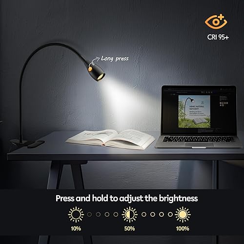 Miniatura 5 de acegoo Luz de lectura minimalista para cabecera de cama, lámpara regulable con clip con adaptador USB-C, cuello de cisne flexible y práctico