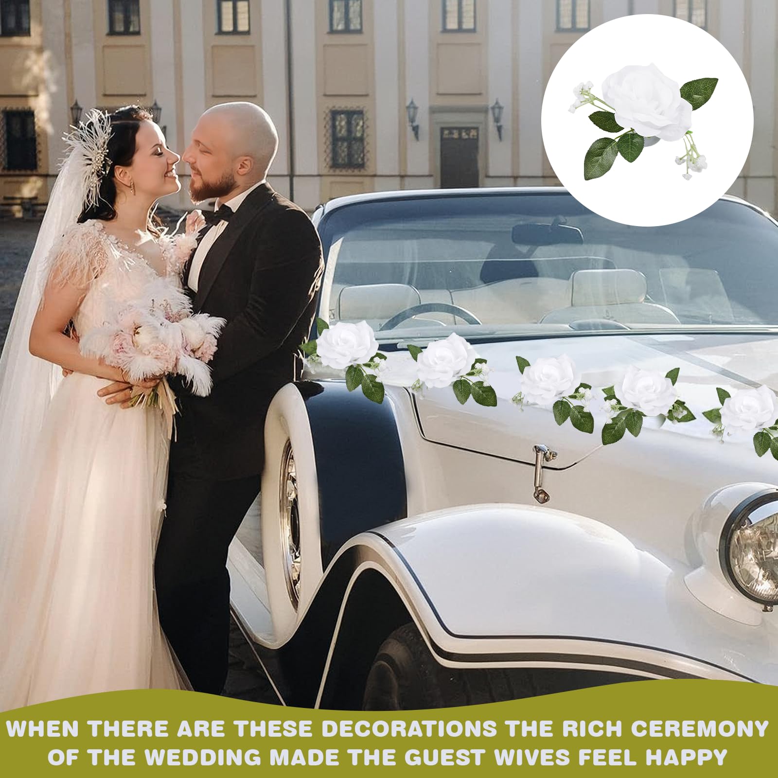 Decorazione per auto, per matrimonio, cofano, colore bianco, decorazione per auto, matrimonio, matrimonio, per feste di nozze