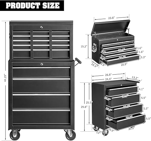 Miniatura 3 de Winado Caja de herramientas con ruedas y cerradura y llave, caja de herramientas con armario de almacenamiento grande, caja superior portátil