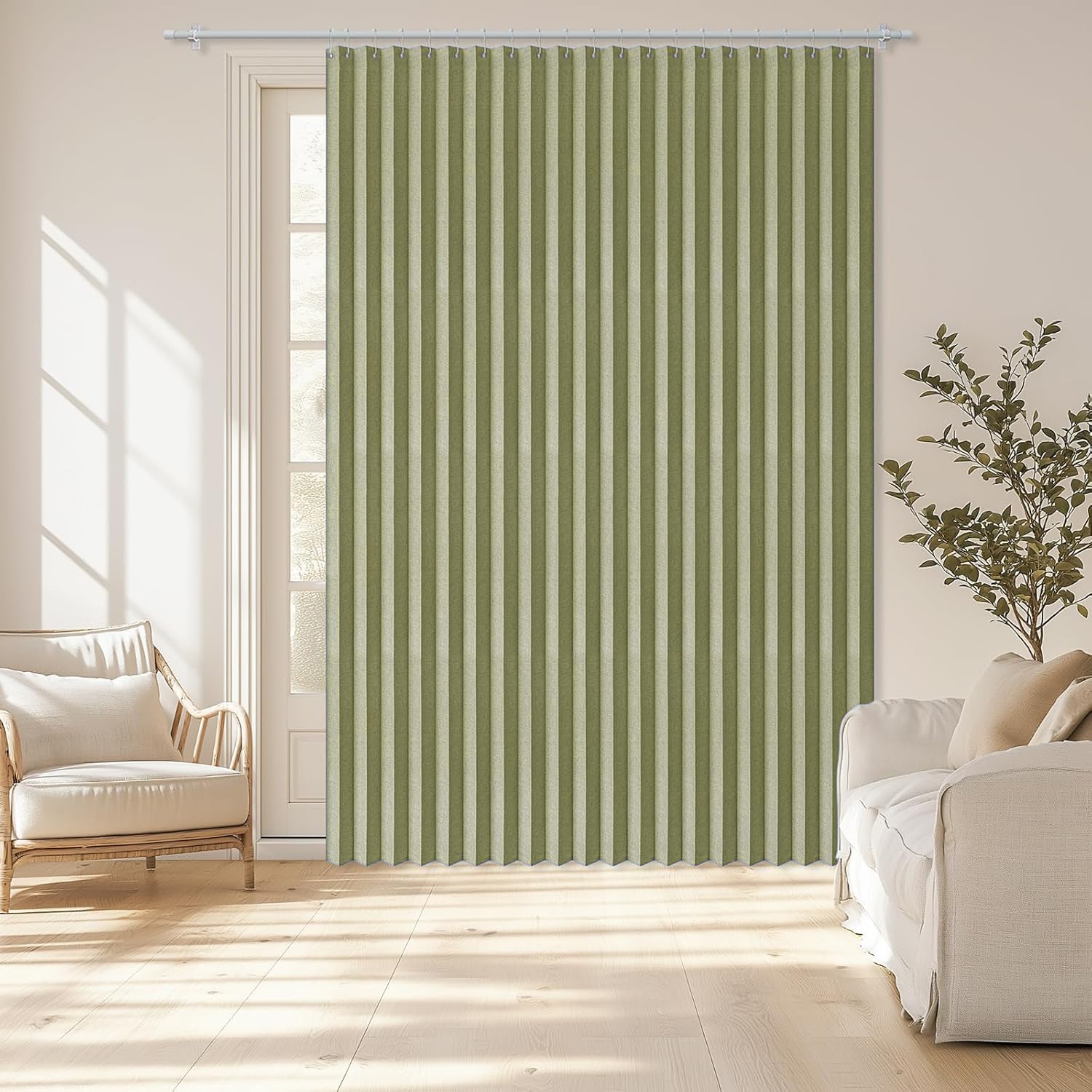 Blackout door curtain, folding invisible door curtain for bedroom, living room and room divider-Green- W240xH200cm