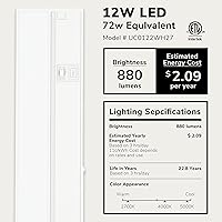 Vista 2 de LAGOM Luz Halo para debajo del gabinete, LED regulable con cableado de 22 pulgadas, 2700 K/4000 K/5000 K, cable de alimentación se vende por Blanco