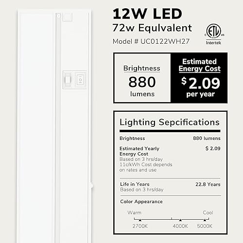 Miniatura 2 de LAGOM Luz Halo para debajo del gabinete, LED regulable con cableado de 22 pulgadas, 2700 K4000 K5000 K, cable de alimentación se vende por separado,