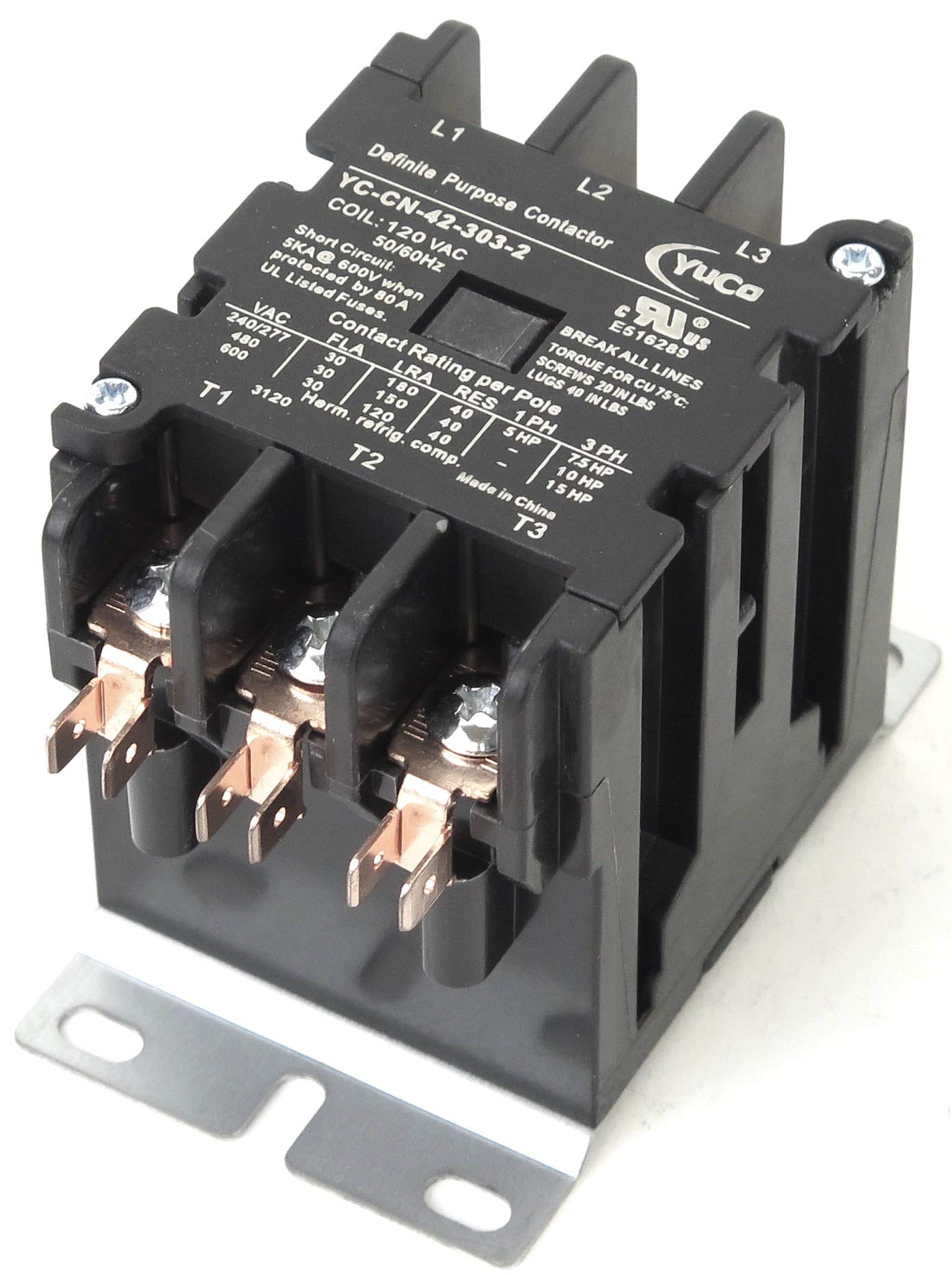 Yuco YC-CN-42-303-2 3-Pole 30-Amp Definite Purpose Contactor 120V Coil fits Siemens Furnas 42BF35AF