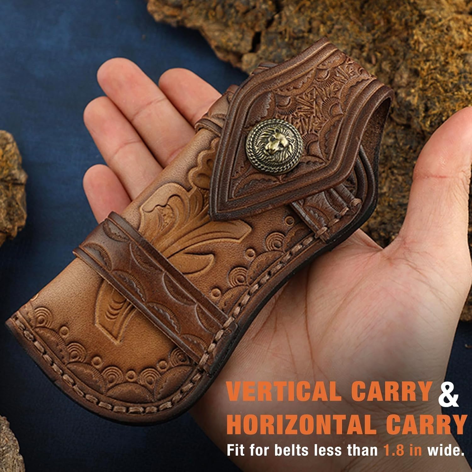 Omesio Pocket Knife Sheath, 5" Horizontal Knife Sheath for Belt, EDC Organizer Folding Knife Leather Sheaths, Small Belt Pouch Holder for Men