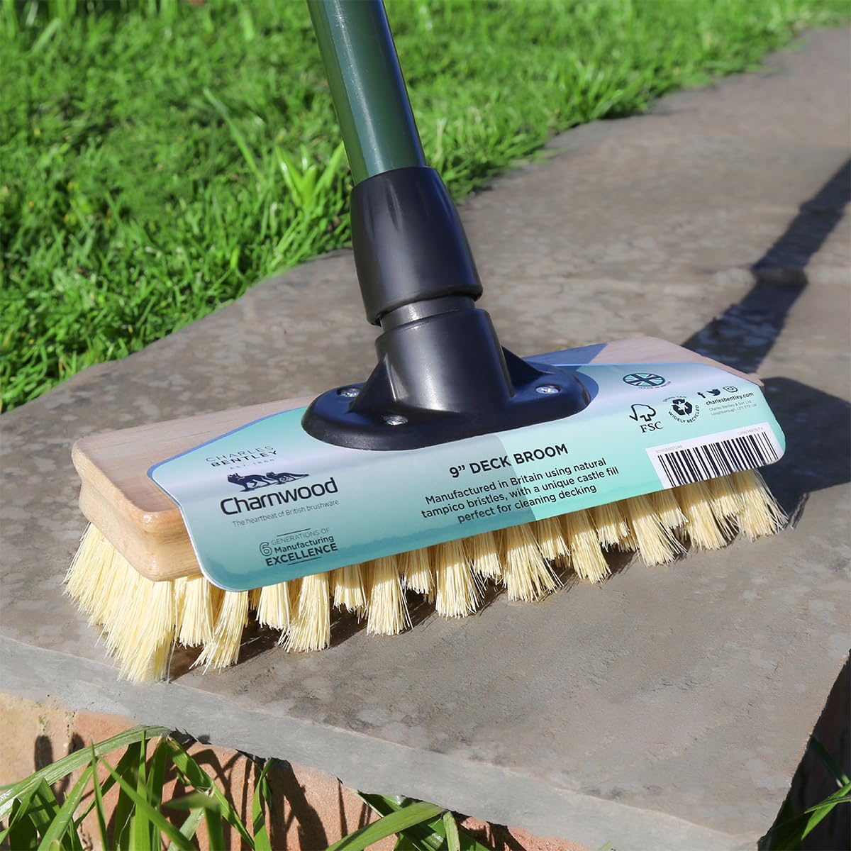 Charles Bentley 12 Inch Bassine Broom - Brown - Natural Wood Base & Neoprene Handle