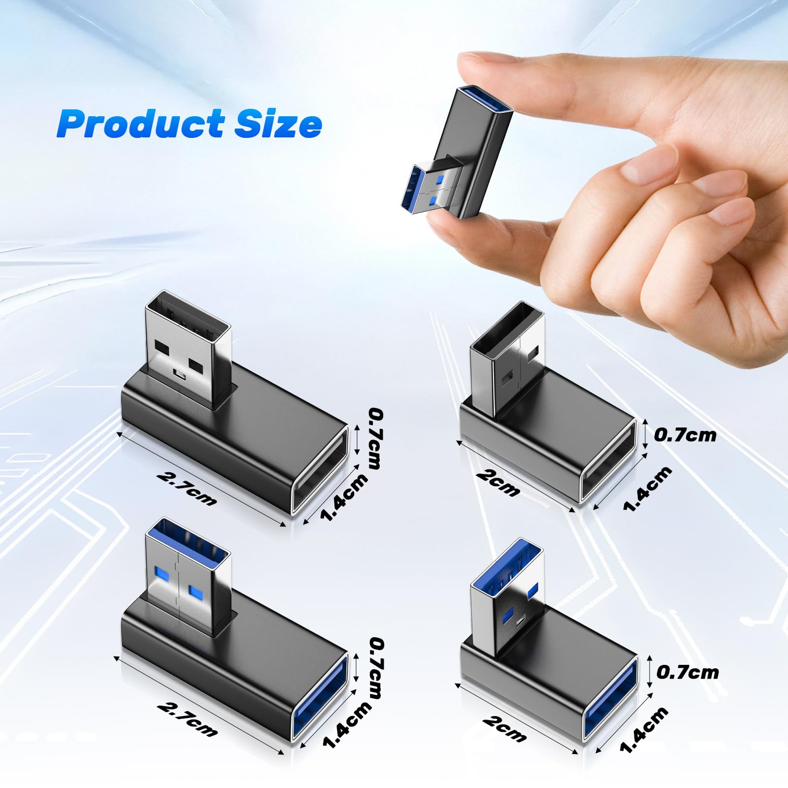 USB 90 Grad Winkelstecker, 4 Stück Adapter mit USB3.0, für Datenübertragung Kompatibel mit PC, Laptop, Powerbank und die meisten USB-Geräte