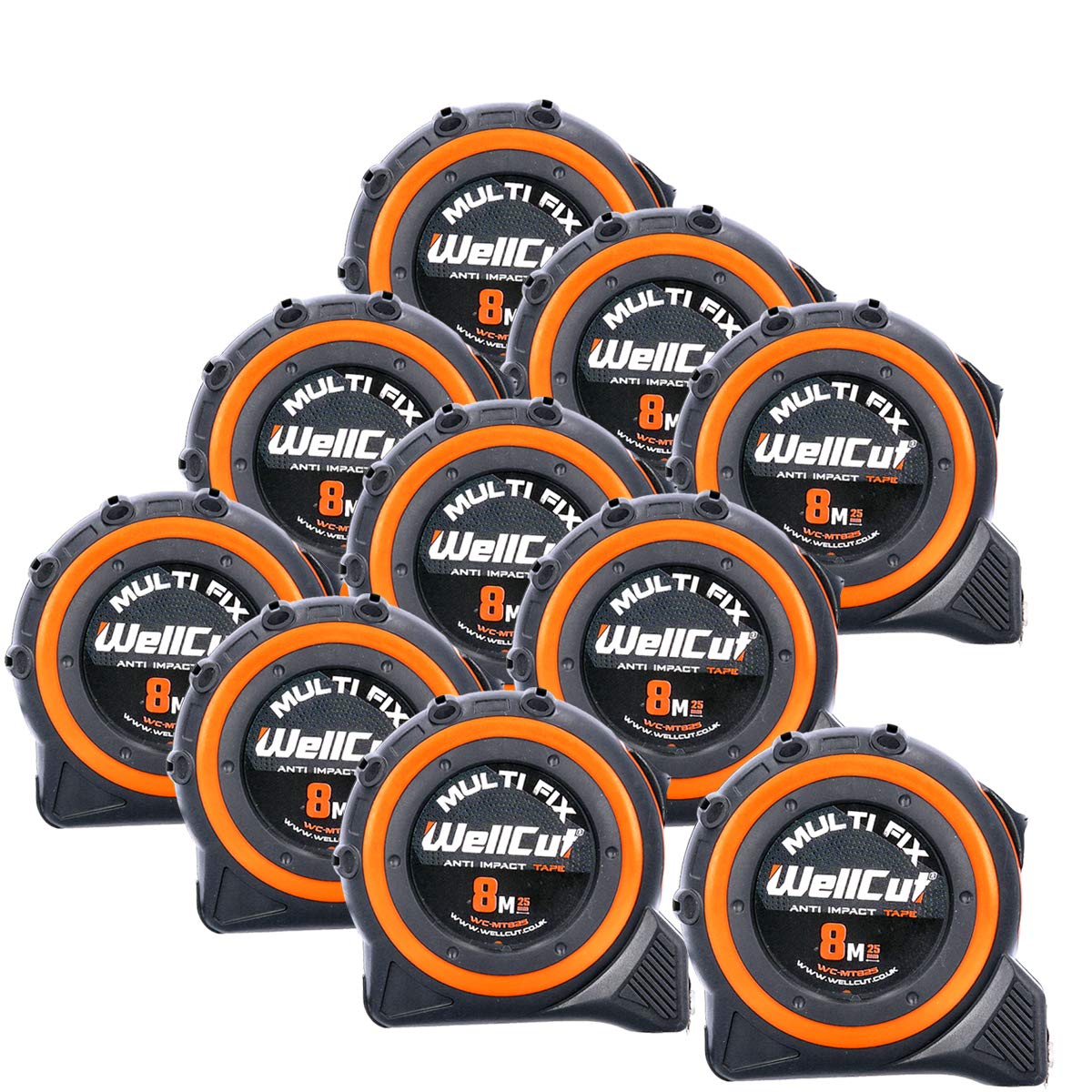 Wellcut 8M/26ft Pocket Tape Measure With Magnetic Hook, Anti-Impact Pack of 10