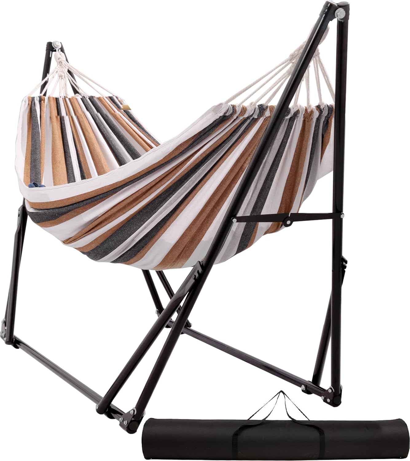 Hammock with Foldable Steel Stand,Frabic Tension Adjustable Indoor,Carrying Bag Included, 616 lbs Weight Capacity, Portable Suitable for Outside Garden Yard Outdoor Inhouse Multicolour