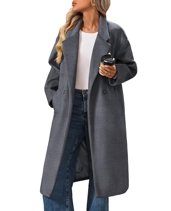 Vidifid Women's Winter Wool Coat Double Breasted Long Sleeve Notch Lapel Oversized Long Peacoat by Vidifid - Used condition - US$22.75