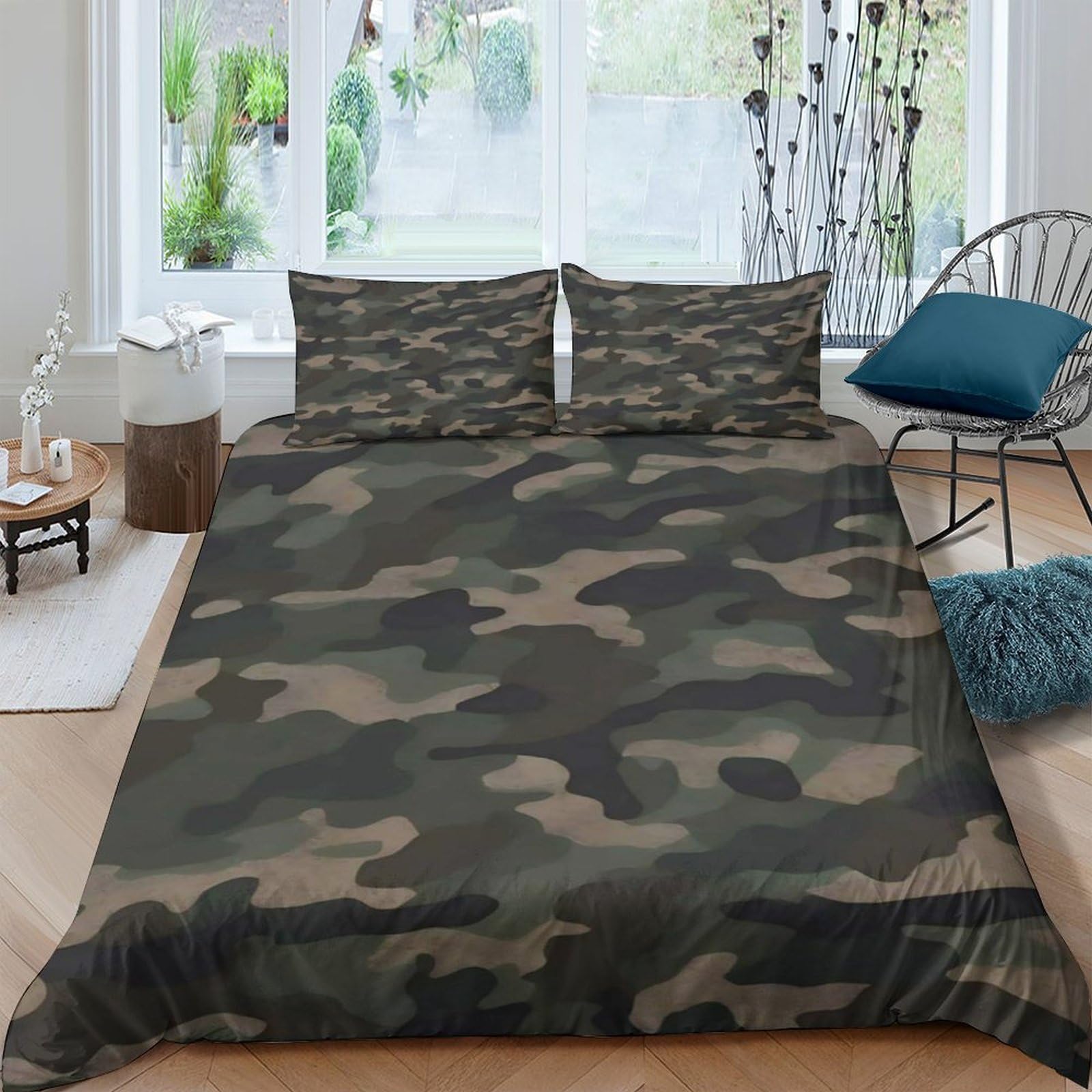Ctjqhvkz Style-2 3D Printed Camouflage Fitted Sheet Microfiber Soft Breathable Woodland Mattress Cover For Bedroom Dorm Mattress Protection Decor Single（135X200cm）