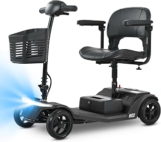 Metro Mobility M2 Black 4-Wheel Folding Electric Mobility Scooter - 330 lbs Capacity, 15 Miles Range, LED Lights for Seniors