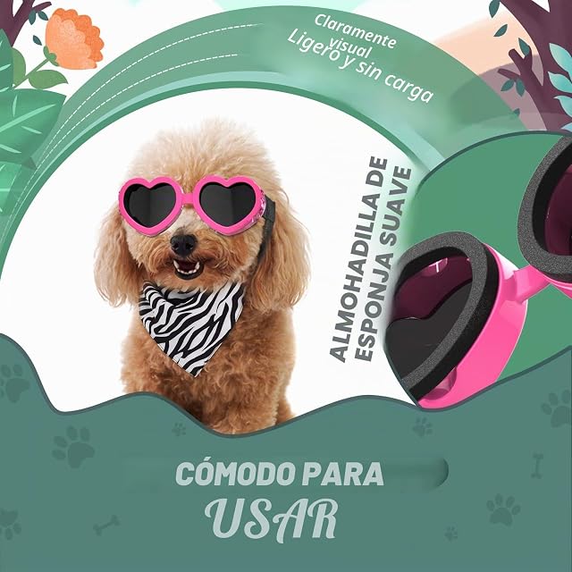 Foto 4 de 8 de Lewondr Gafas de Sol para Mascotas, Anteojos Anti UV Niebla Polvo con Forma de Corazón