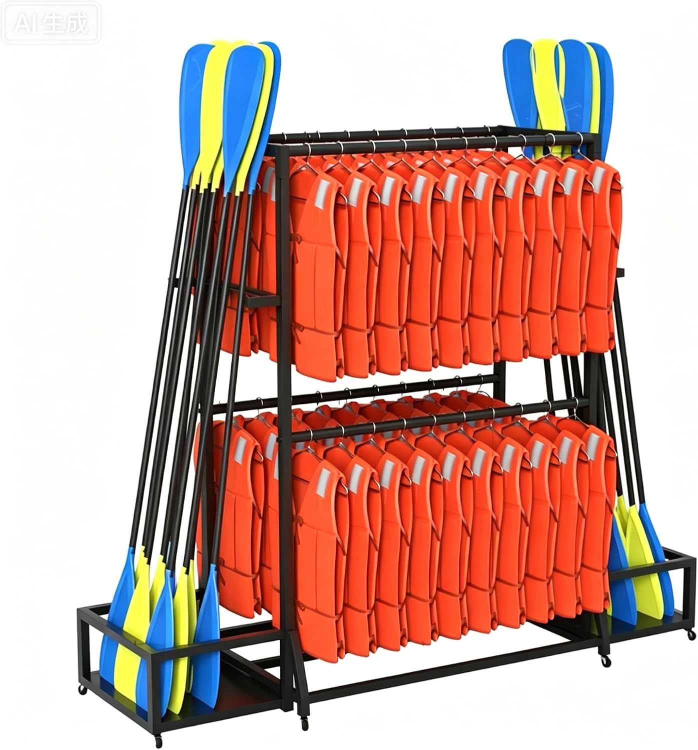 Life Jacket Storage Rack, Kayak Paddle Storage, Paddle Storage Organizer, Rafting Equipment Storage, Rack with Casters, Rafting Center Equipment Storage