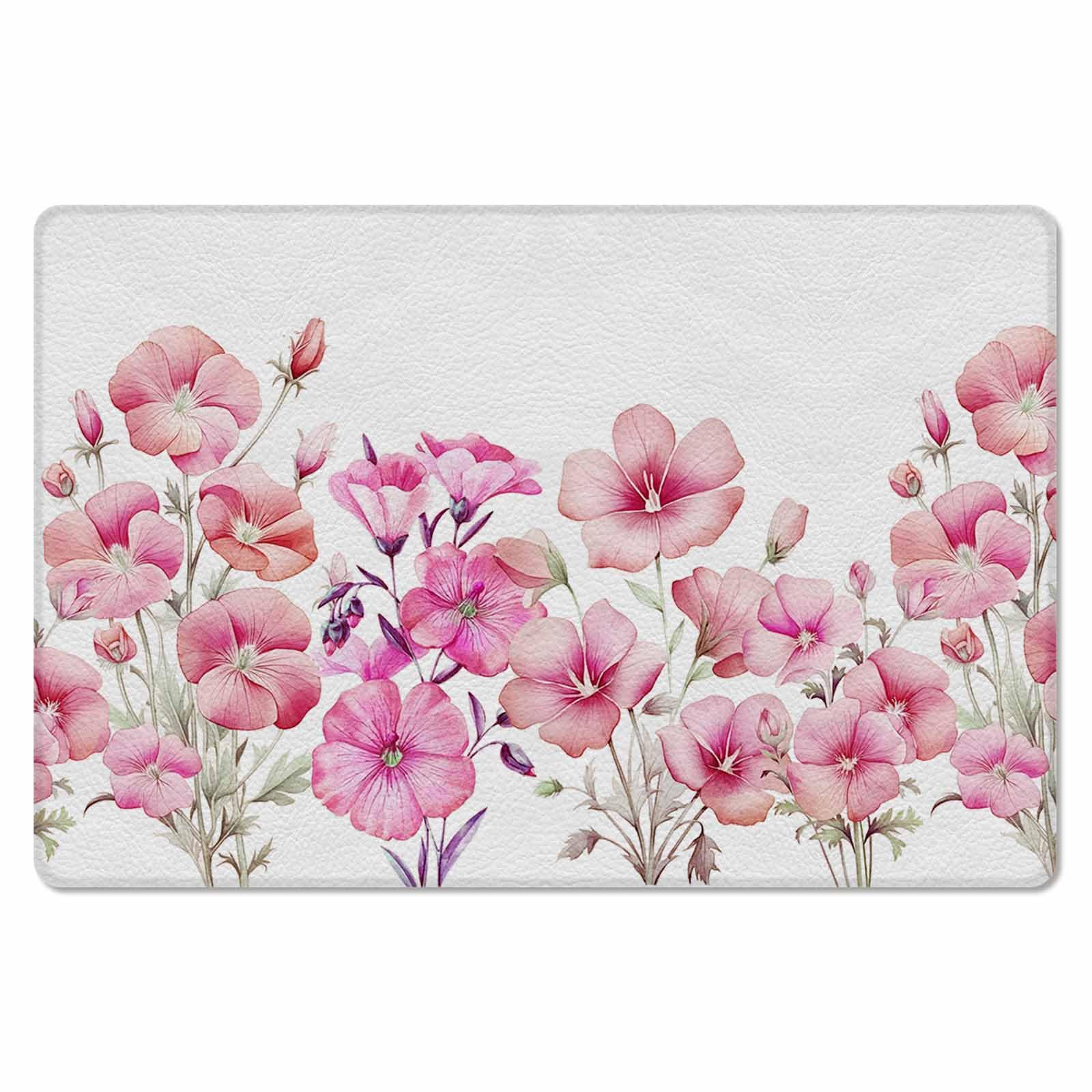 Pink Red Floral Antifatigue Kitchen Bath Door Mat Cushioned Runner Rug,Washable Welcome Floor Sink Mat,Waterproof & Non-Slip Kitchen Standing Doormat,Spring Summer Wildflower Watercolor White 18