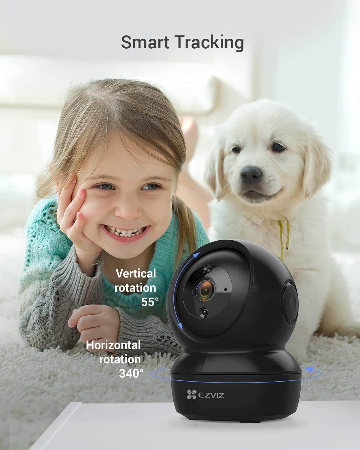 EZVIZ Security Indoor Camera Pan/Tilt 1080P, Smart IR Night Vision, Motion Detection, Auto Tracking, Baby/Pet Monitor, 2-Way Talk, Compatible with Alexa and Google(C6N Black)