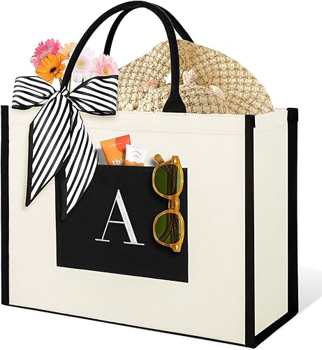 IDEATECH Bolsa de lona para mujer, regalos de cumpleaños personalizados para mujeres, bolsa de playa con monograma ideal para bodas, vacaciones