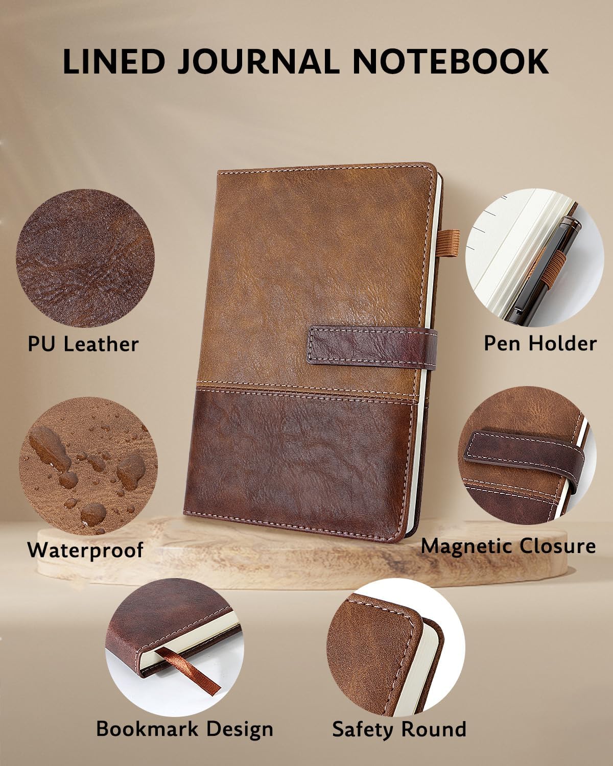 Leather Notebook Journal with Pen, A5 Lined Hardcover Notebook with Magnetic Closure, 240 Pages Daily Journal for Men Women, Ruled Journal Notebooks for Work, Writing, Note Taking - Brown thumbnail