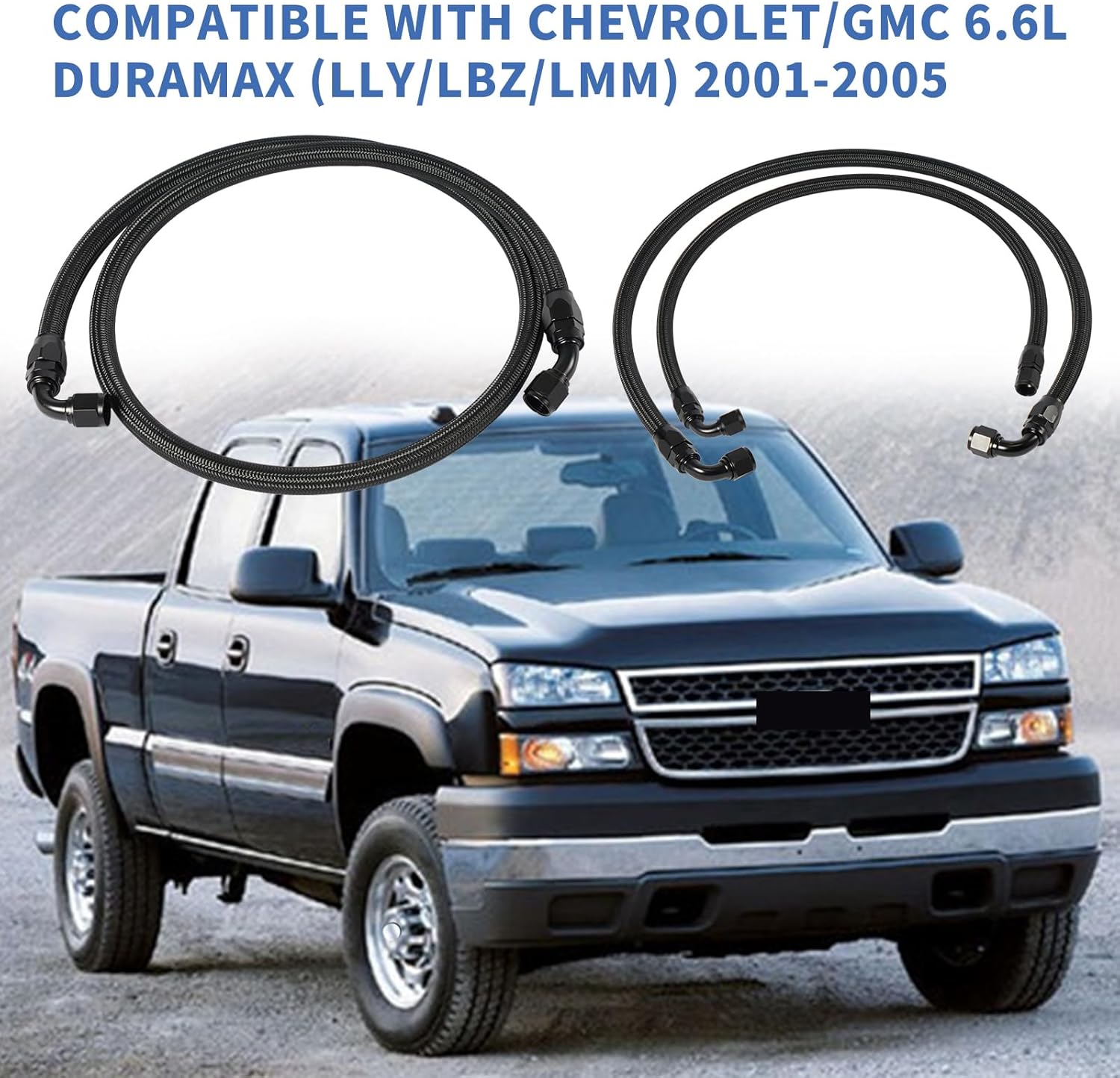 10AN Upgraded Nylon and Stainless Steel Braided Transmission Cooler Hose Line Fitting Kit Compatible with Chevrolet/Chevry/GMC 6.6L Duramax (LLY/LBZ/LMM) 2001-2005 Anodized