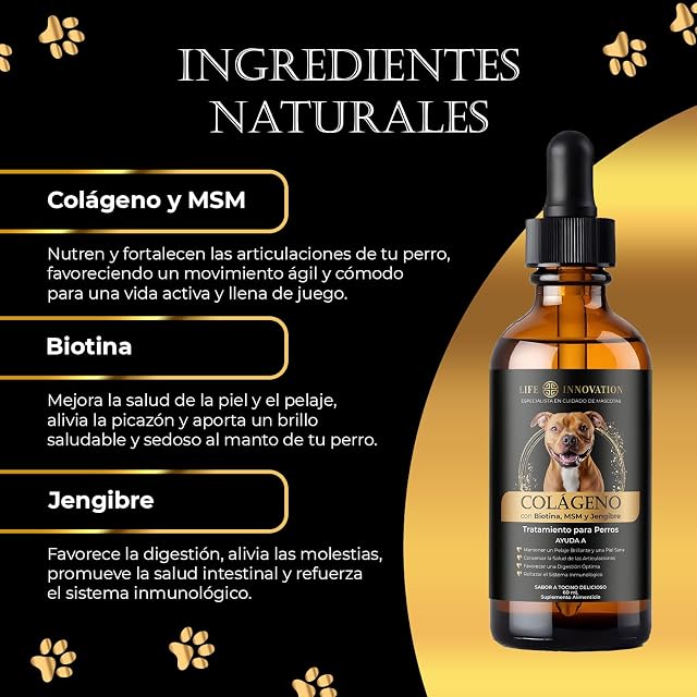 Foto 2 de 7 de Life Innovation Colágeno Líquido para Perros 60 ml. Salud Articular y Movilidad. Piel y Pelaje Brillantes.…