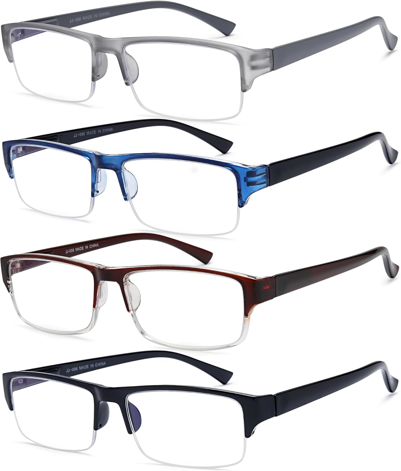 EYEURL 4-Pack Half Frame Blue Light Reading Glasses for Men Rectangle Semi Rimless Readers for Women Spring Hinge Eyeglasses - Image 2