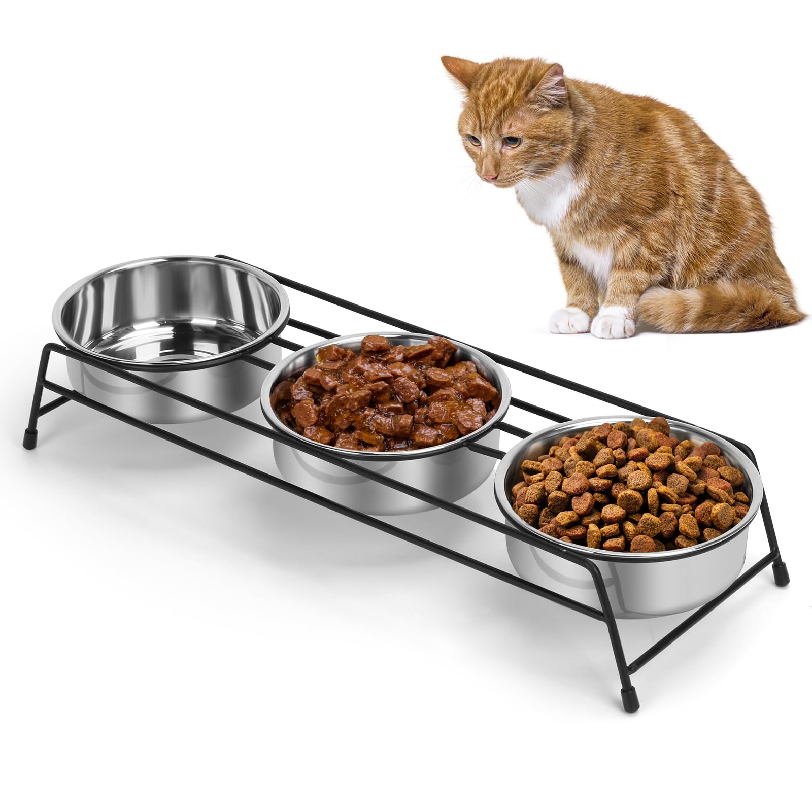 Lot de 3 gamelles surélevées en acier inoxydable pour chats, chiots, lapins