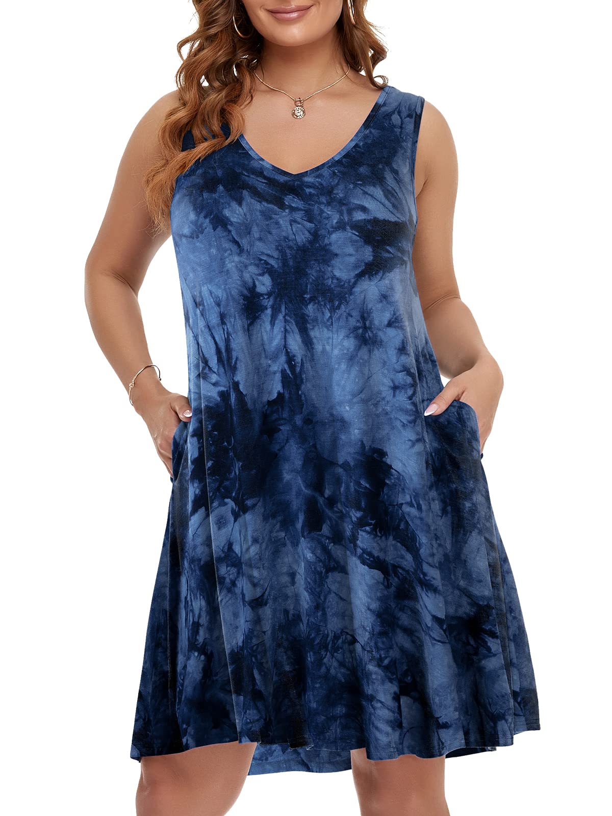 BELAROI Women Casual Summer Dresses Plus Size Sundress V Neck Swing Tank Dress Sleeveless Criss-Cross Beach Cover Ups Pockets