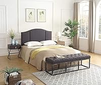 Vista 6 de 24KF Middle Century - Cabecera capitonada tapizada en lino con clavos de latón antiguo, cabecera Queen / Matrimonial, color gris oscuro