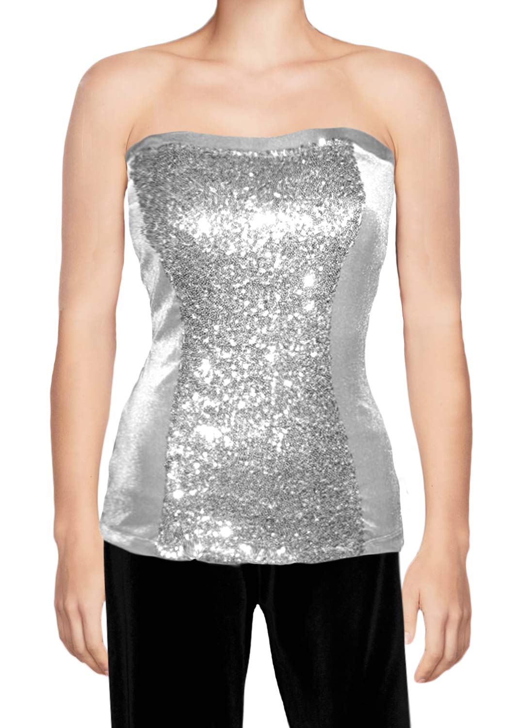 Ooh La La Womens Strapless Sequin Velvet Bustier 2 Tone Special Occasion Top