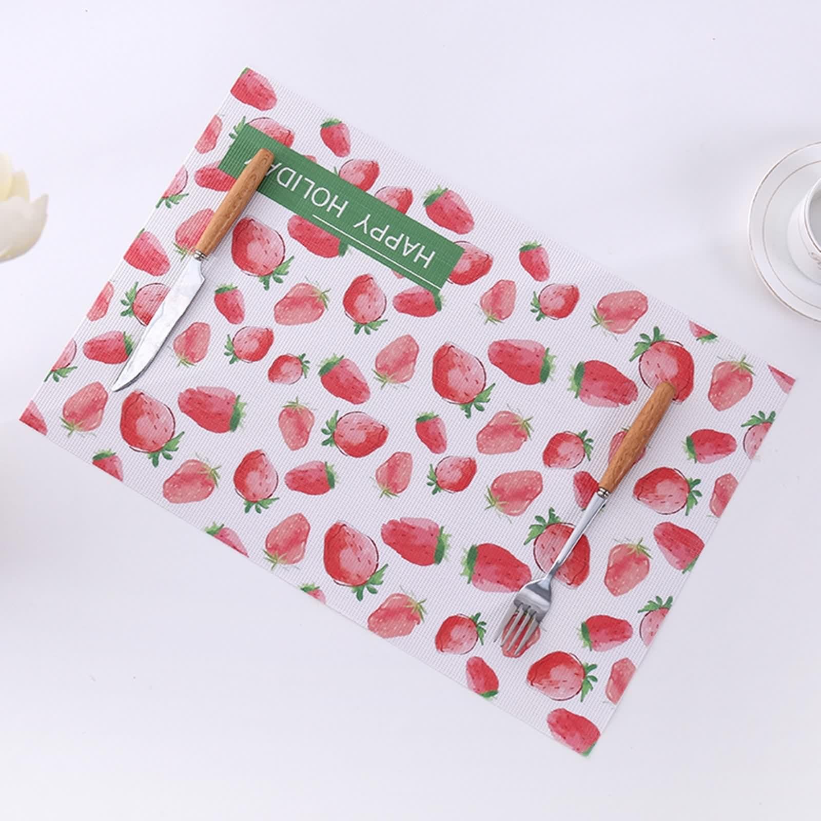 Set de Table Vintage, sous Assiette Moderne Rouge Vert Lot de 6 Fraise Vinyle Polyester Dessous de Table 45x30cm